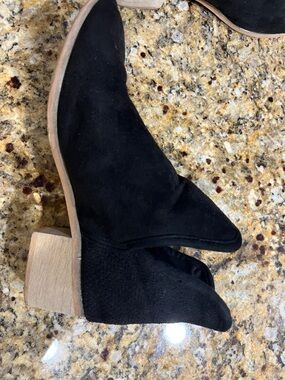 Black Suede Ankle Booties with Low Block Heel